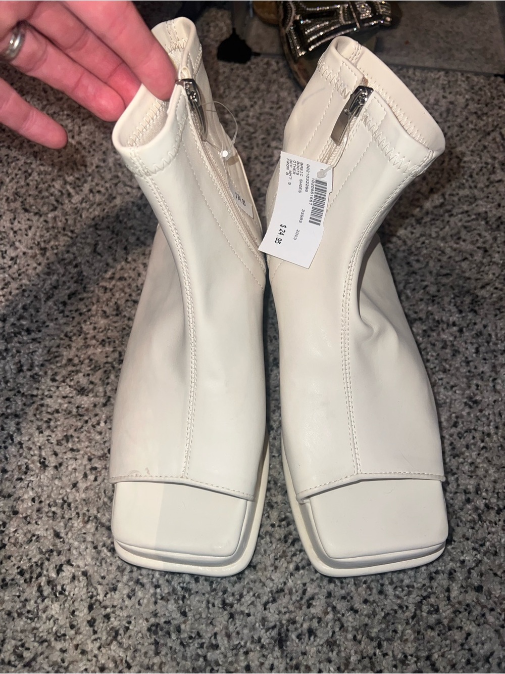 Women's White Square-Toe Stretch Ankle Boots - Sleek Zip Design